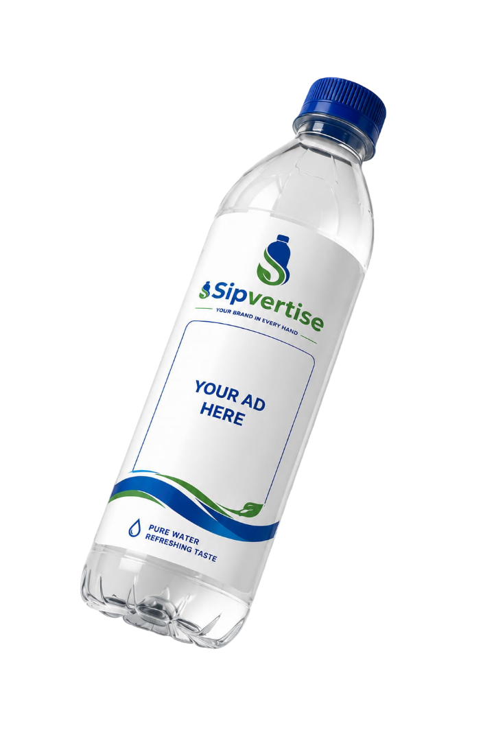 Sipvertise branded water bottle — Kerala advertising